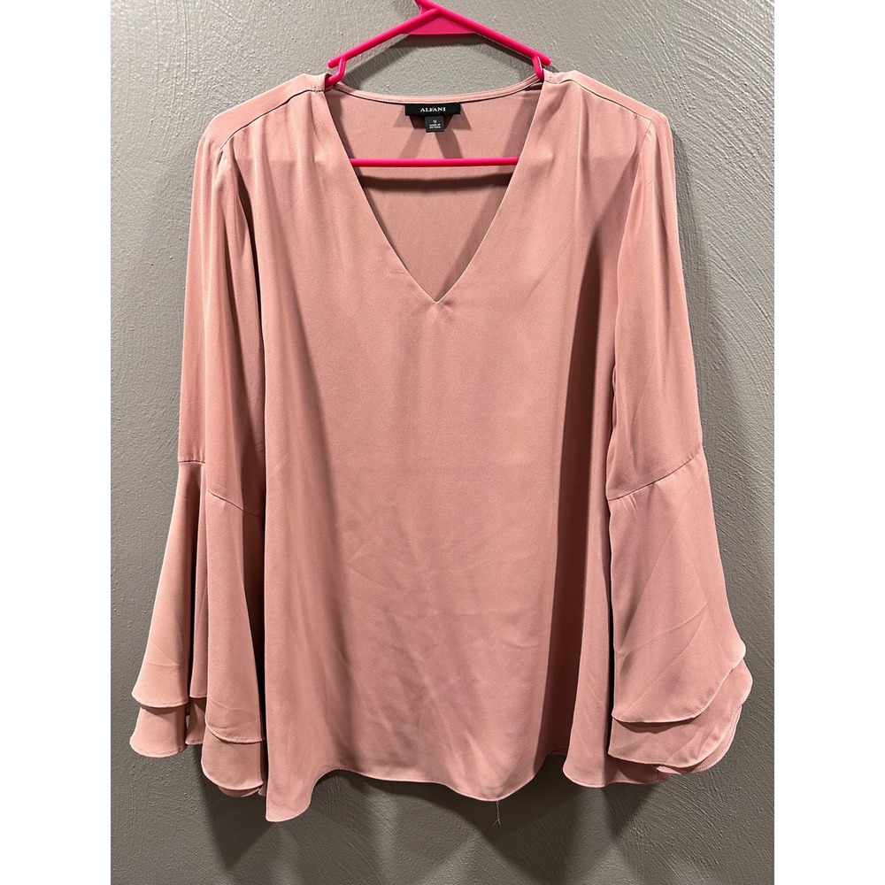 Alfani Womens Dusty Rose V-Neck Double Bell Sleeve Blouse Top Size 12
